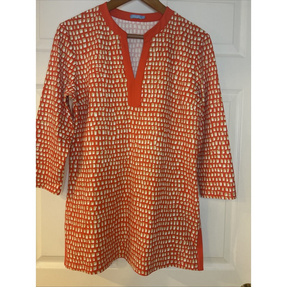 J Mclaughlin Catalina Cloth  Tunic Orange 3/4‎ Sleeves L EUC